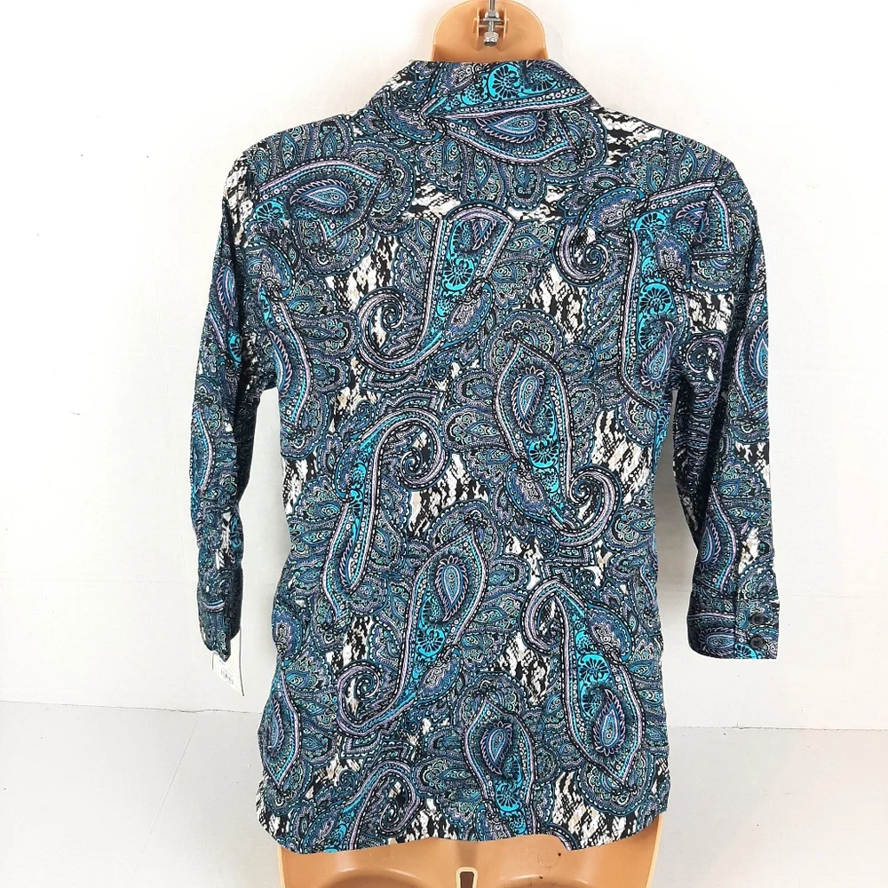 🔥NWT Dana Buchman Ladies Small Colorful Paisley Print Button Down Shirt C2 - Picture 4 of 9